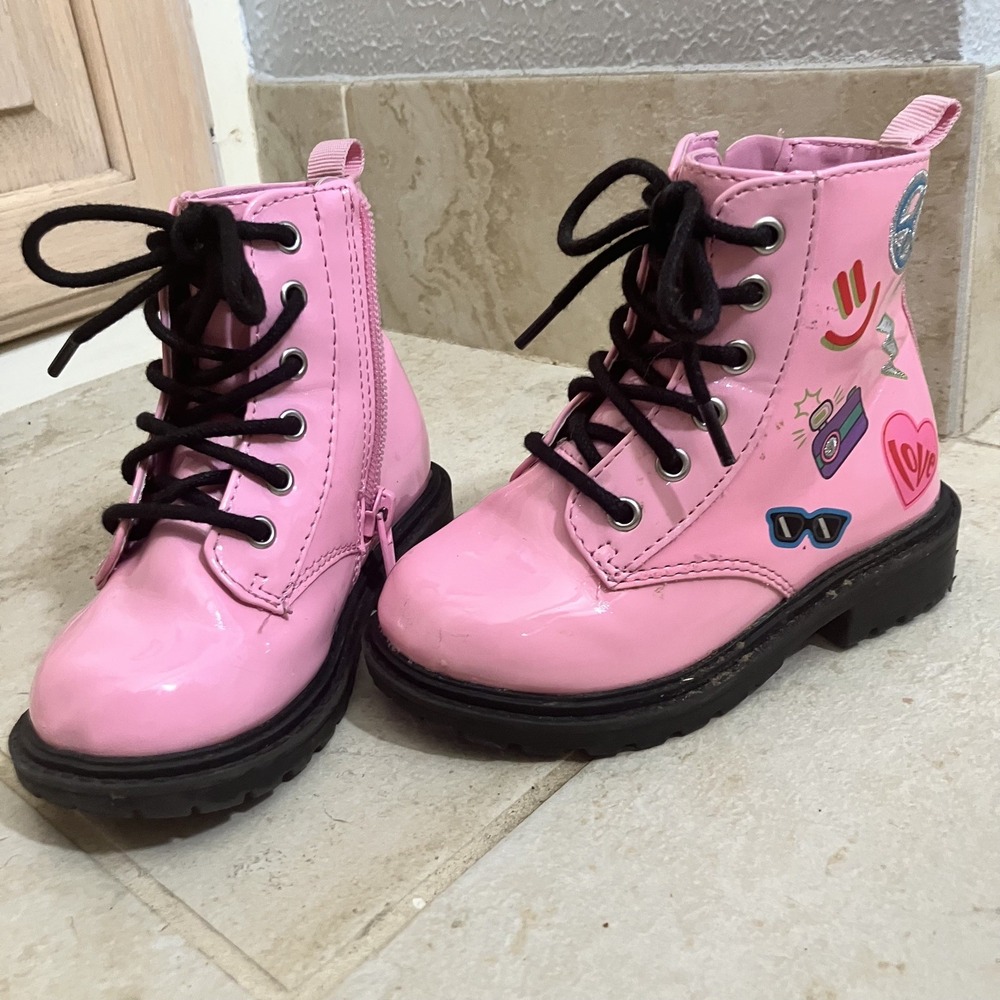 Wonder‎ Nation Pink/black Round Toe Lace Up & Zip Ankle Boots Kids Size 7